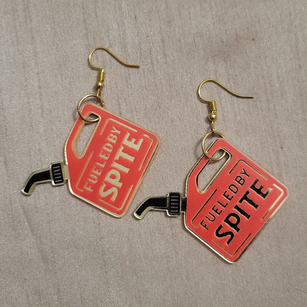 "Fueled by Spite" red & black gas can acrylic earrings